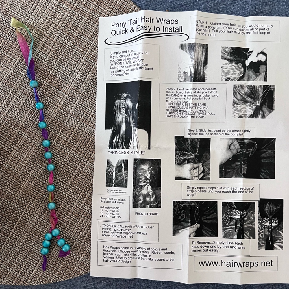 HAIR WRAPS Colorful Beaded Hair Wrap with Instructions NEW